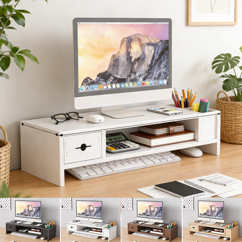 Monitor Riser Wood - Wooden Desktop Organizer with Drawer&Pen Holder
