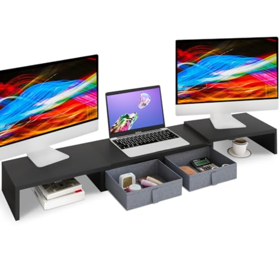 Monitor Riser Wood - Wood Dual Monitor Stand Riser with