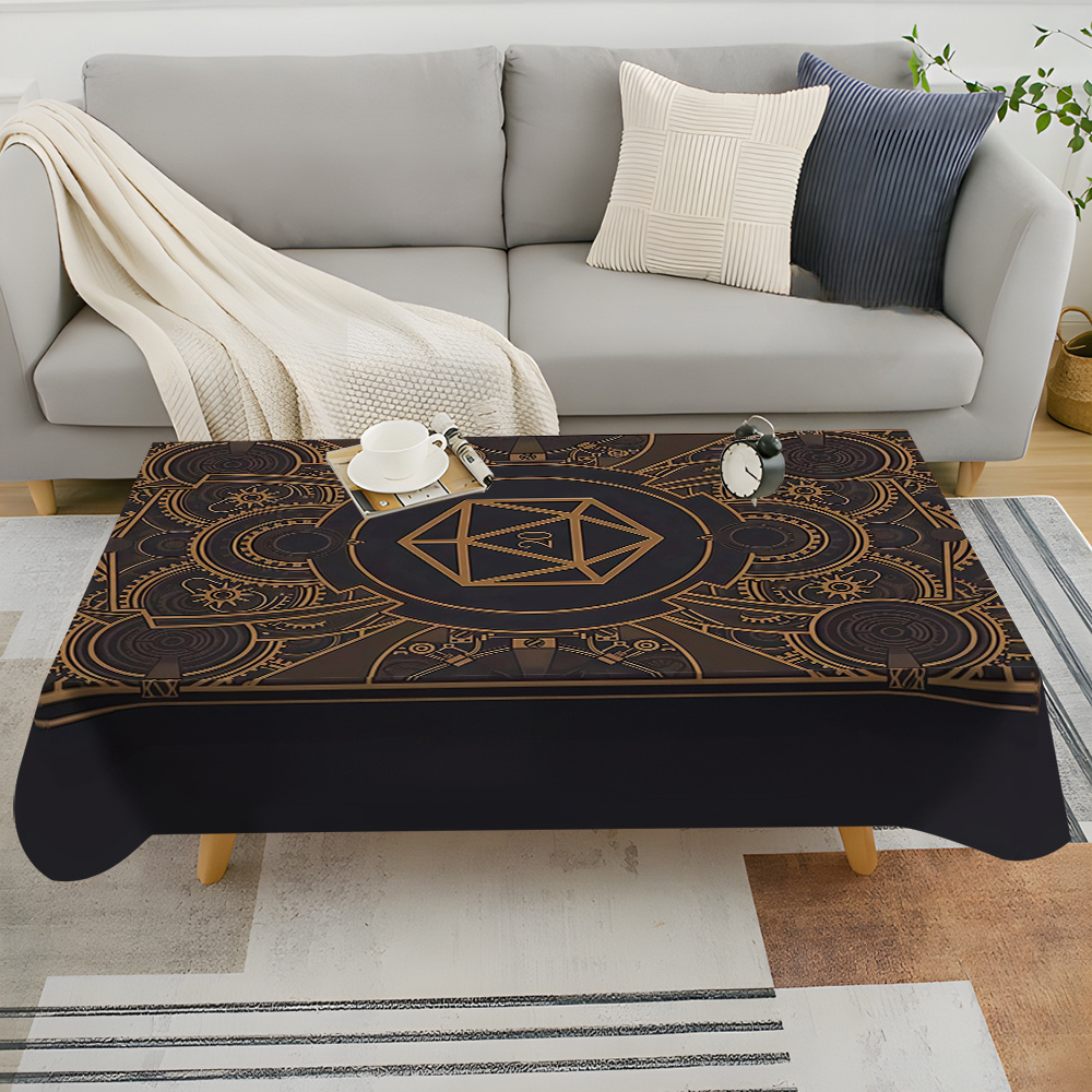 Desk Setup Room - Steampunk Black Golden Gear Pattern Tablecloth