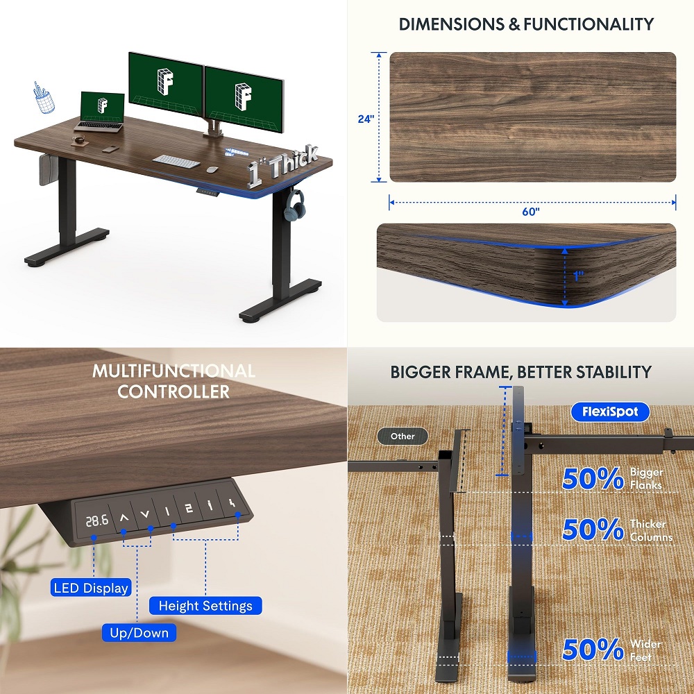 Desk Setup Study - 60x24 OnePiece Electric Standing Desk, 1