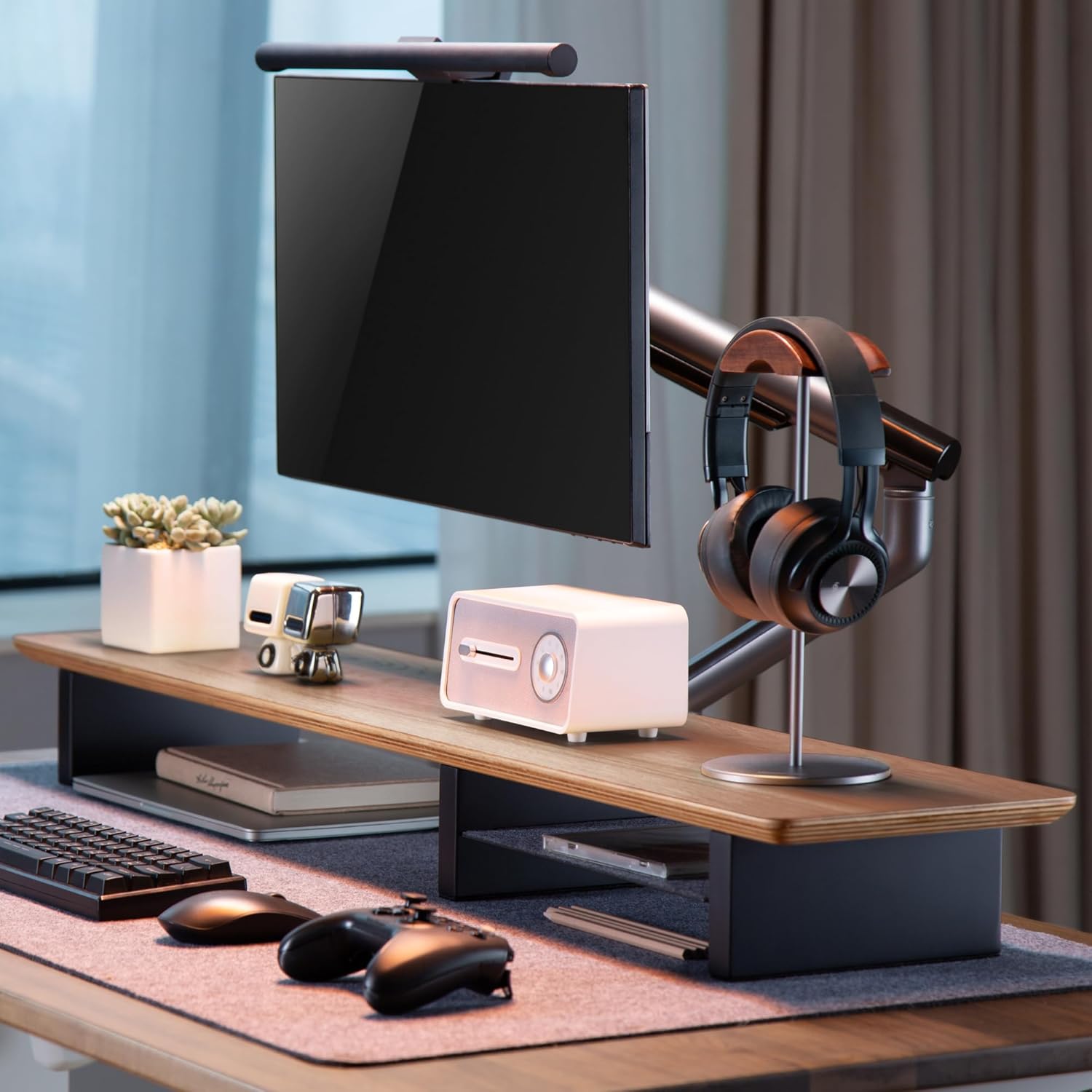 Monitor Riser Wood - Large Walnut Monitor Stand for Desk
