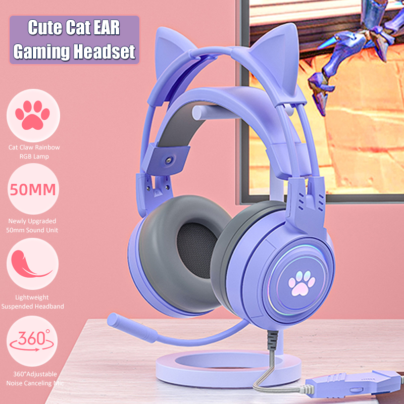 Desk Hifi Setup - Cute Cat Ear Gaming Headphones with