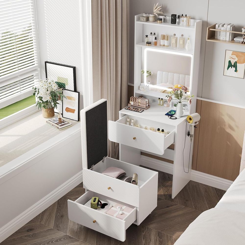 Desk Setup In Small Bedroom - Make Up Vanity Desk with Mirror
