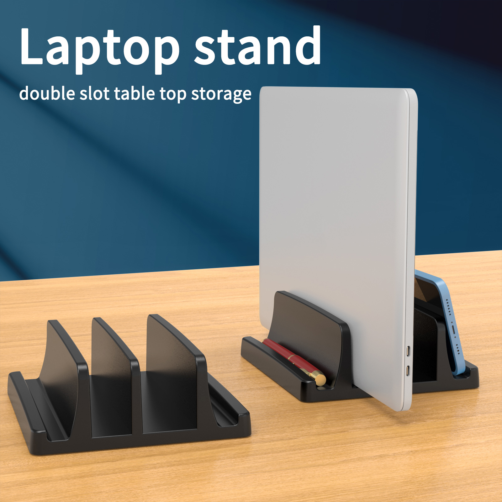 Desk Setup Macbook - Vertical Laptop Stand, 3 Slots Desk