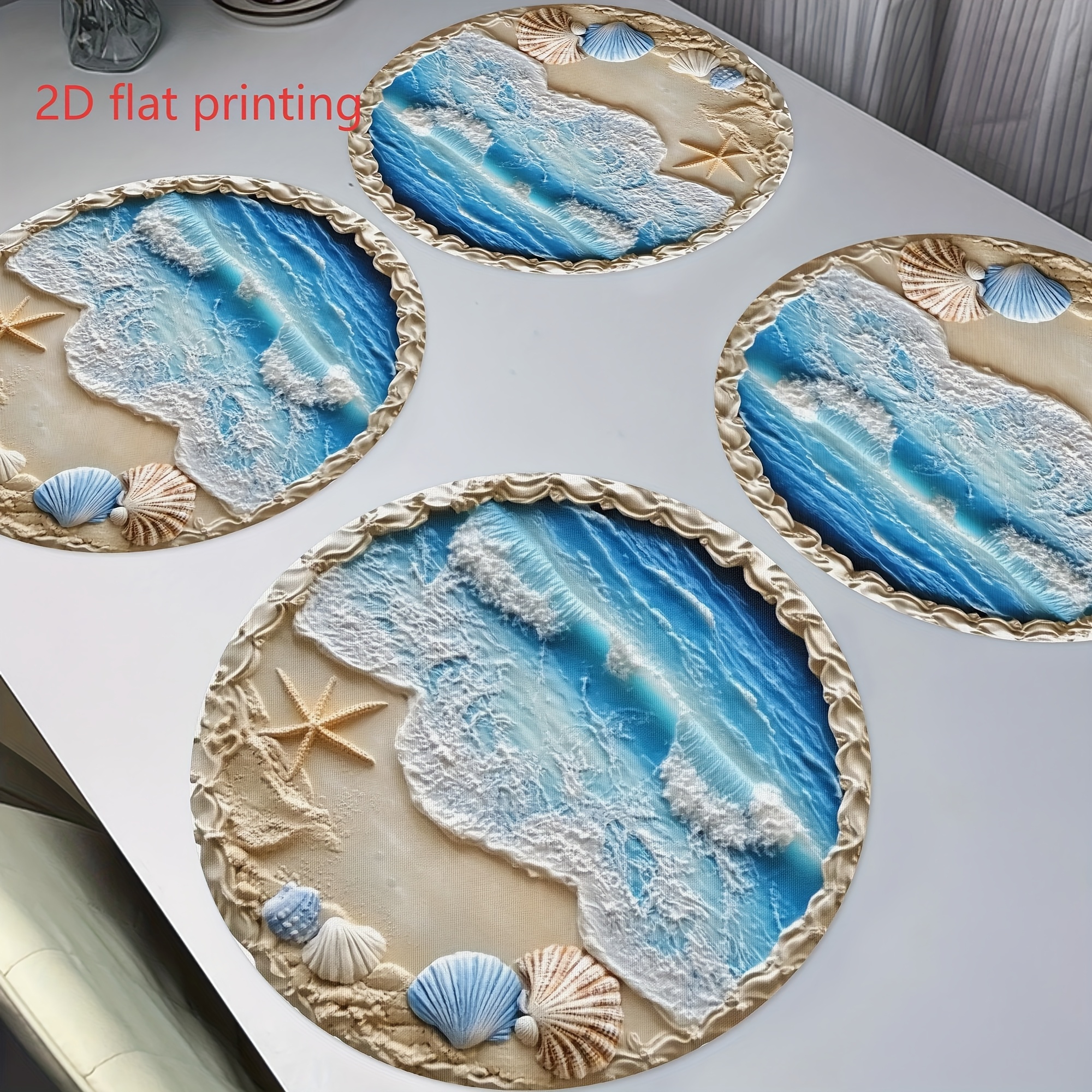 Desk Setup Design - VIKAMA Seaside Resort Wave-Patterned Placemat Beach