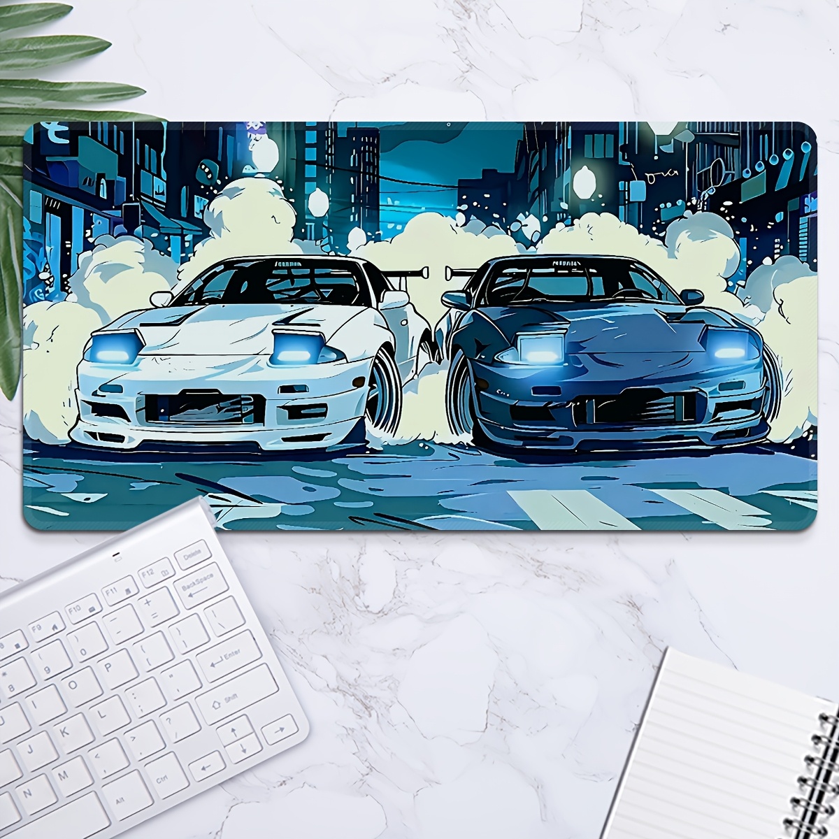 Two White Sports Cars Large Mo - Desk Setup Two Laptops のレビューと価格