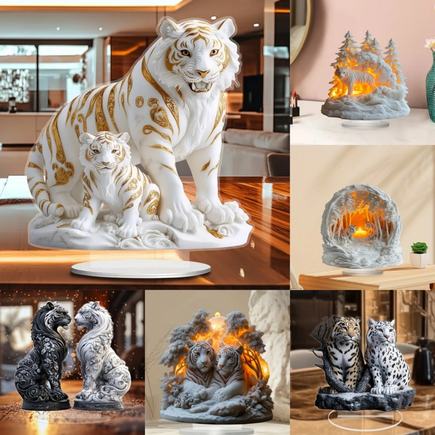 Two Tigers Statue,2D Flat Anim - Desk Setup Room のレビューと価格