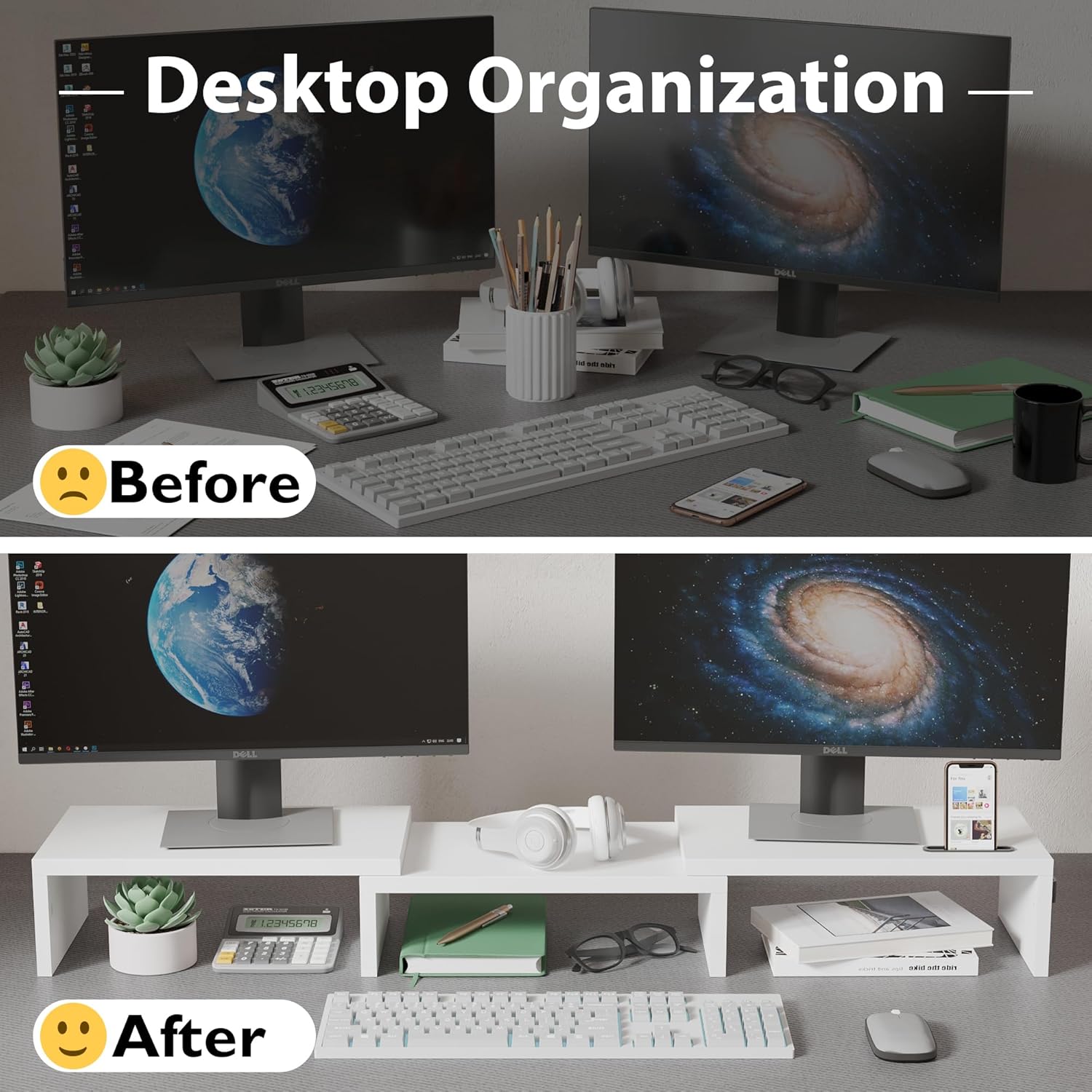 Adjustable Dual Monitor Stand  - Monitor Riser Wood のレビューと価格