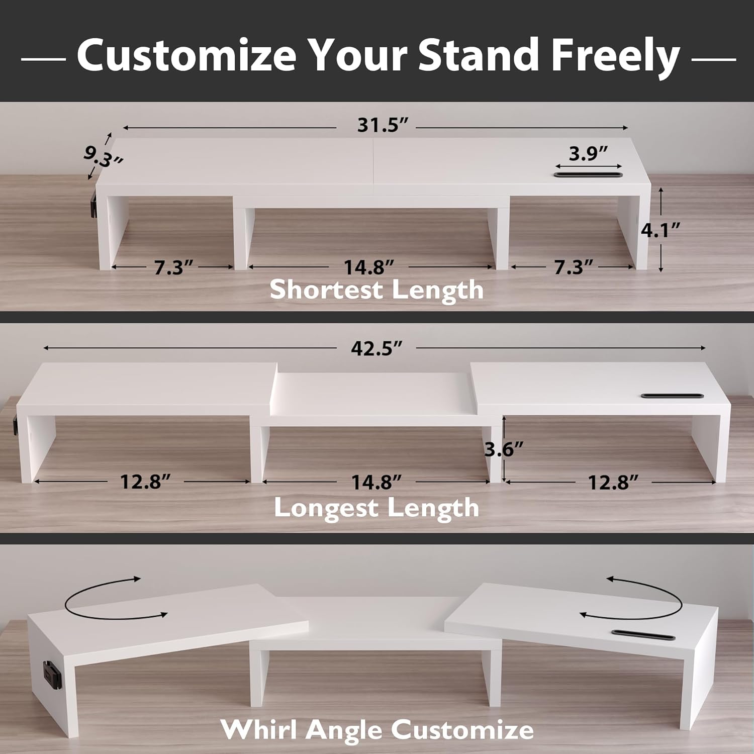 Adjustable Dual Monitor Stand  - Monitor Riser Wood のレビューと価格