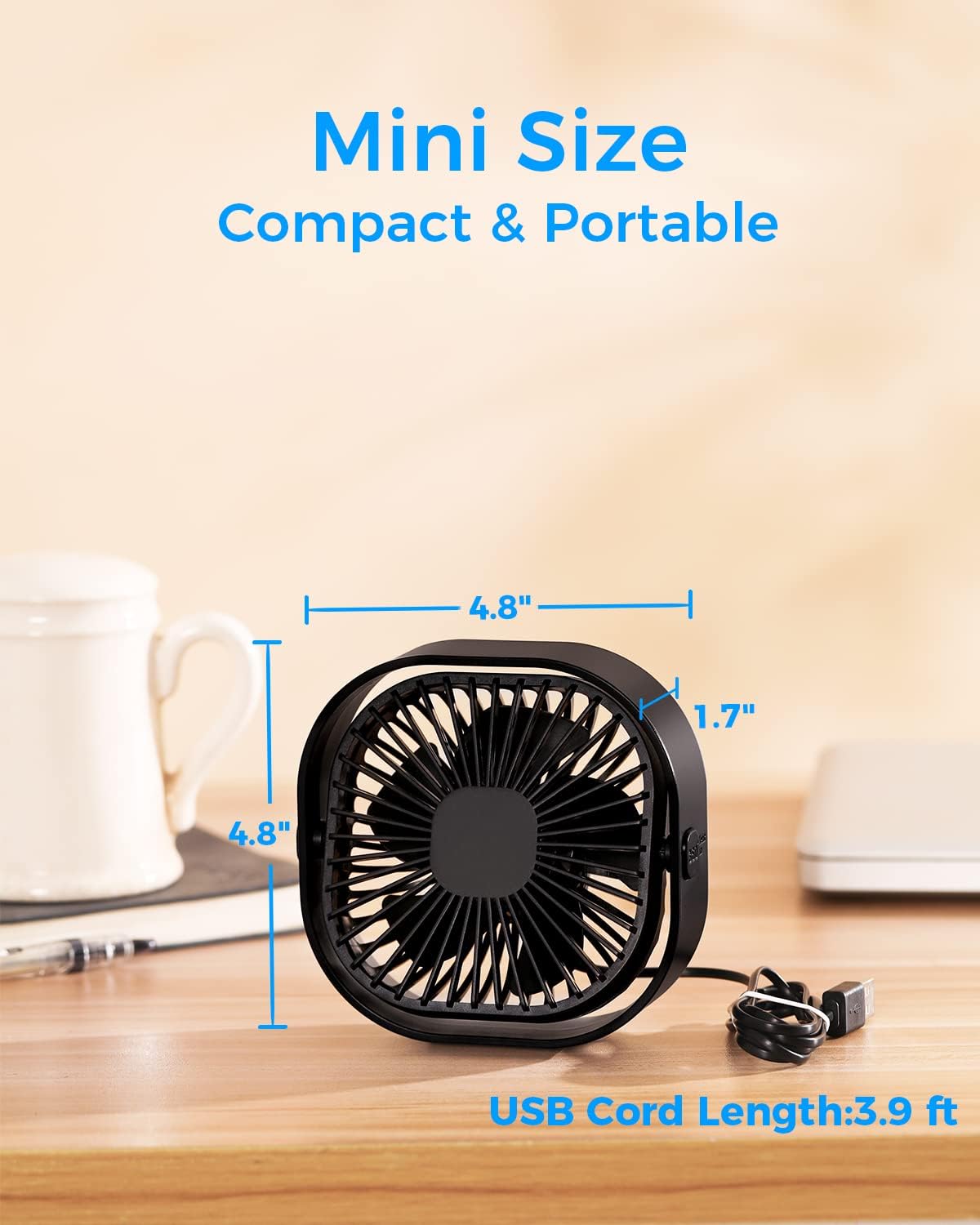 RJVW 4 Inch Small USB Desk Fan - Fan Desk Small Usb のレビューと価格