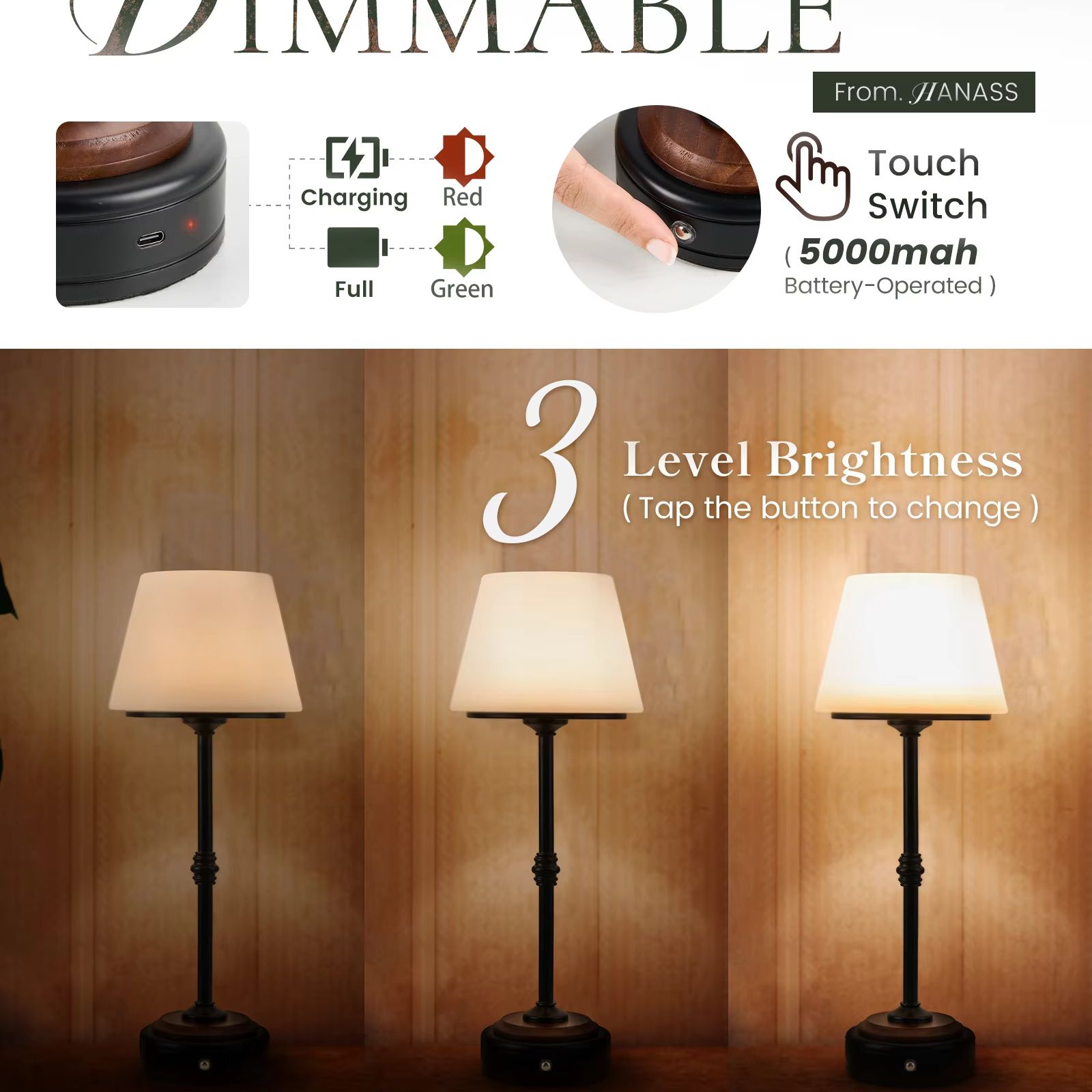 Cordless Table Lamps Set of  5 - Desk Setup Room のレビューと価格
