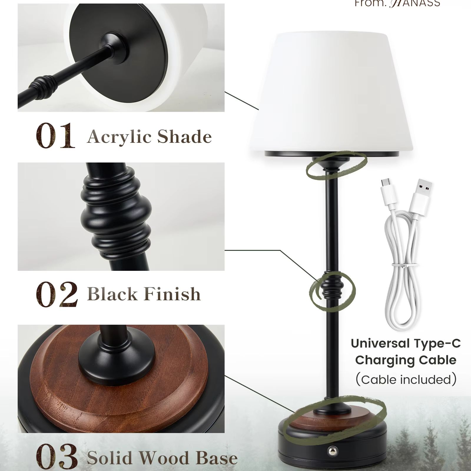 Cordless Table Lamps Set of  5 - Desk Setup Room のレビューと価格