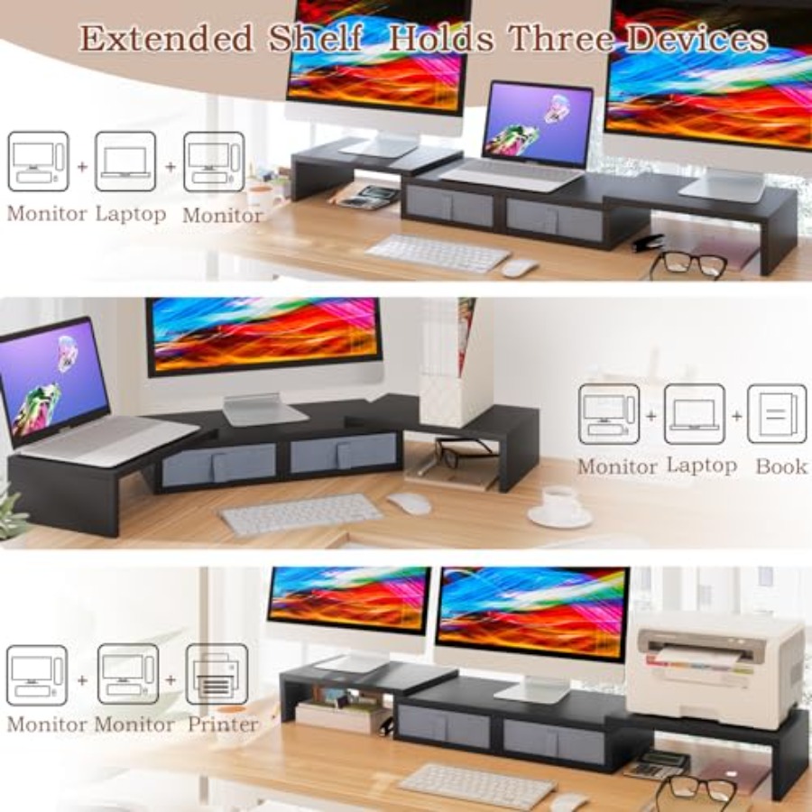 Wood Dual Monitor Stand Riser  - Monitor Riser Wood のレビューと価格