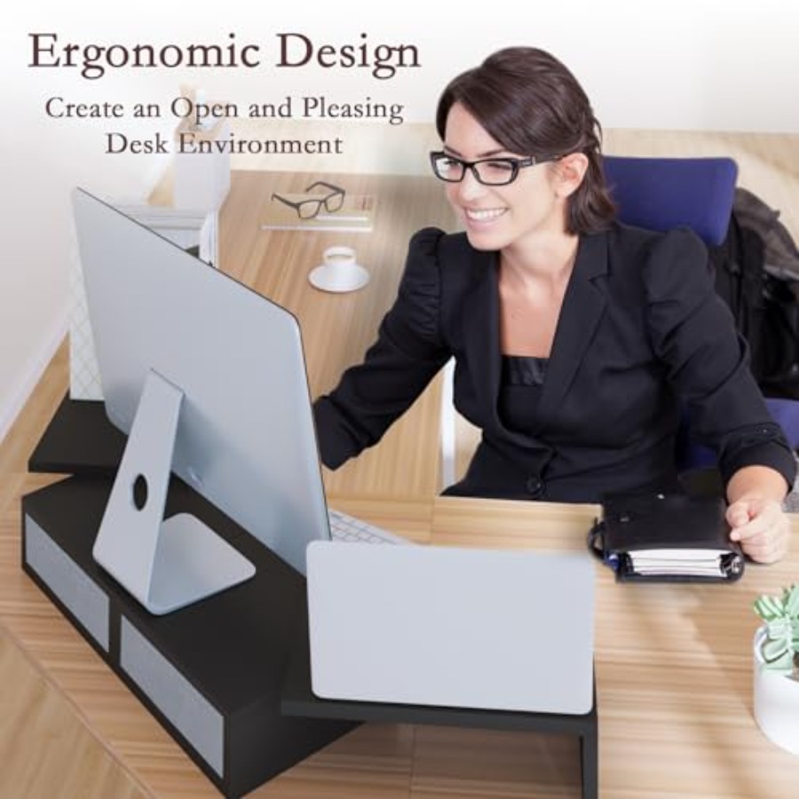 Wood Dual Monitor Stand Riser  - Monitor Riser Wood のレビューと価格