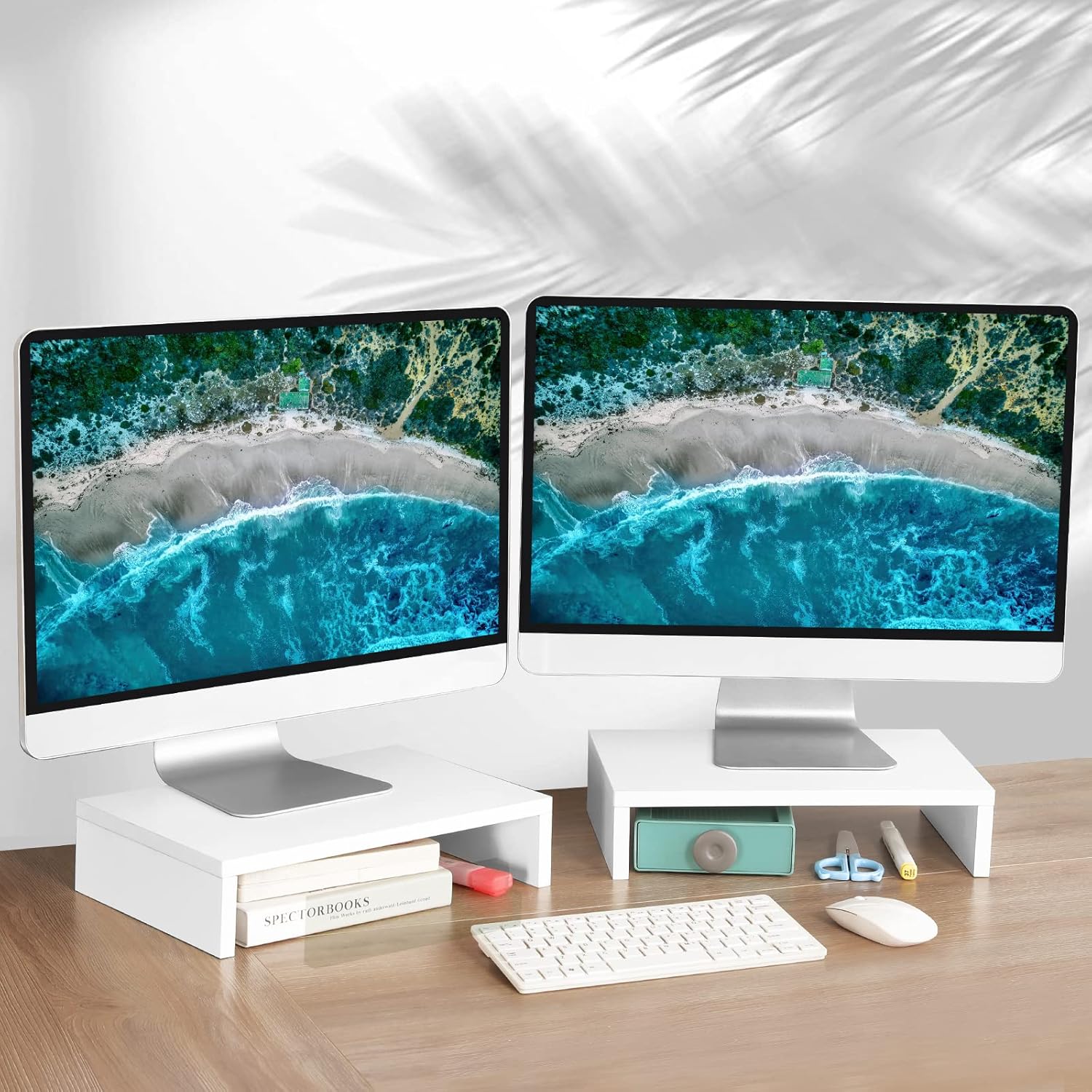 White Monitor Stand Riser - 2  - Monitor Riser Wood のレビューと価格