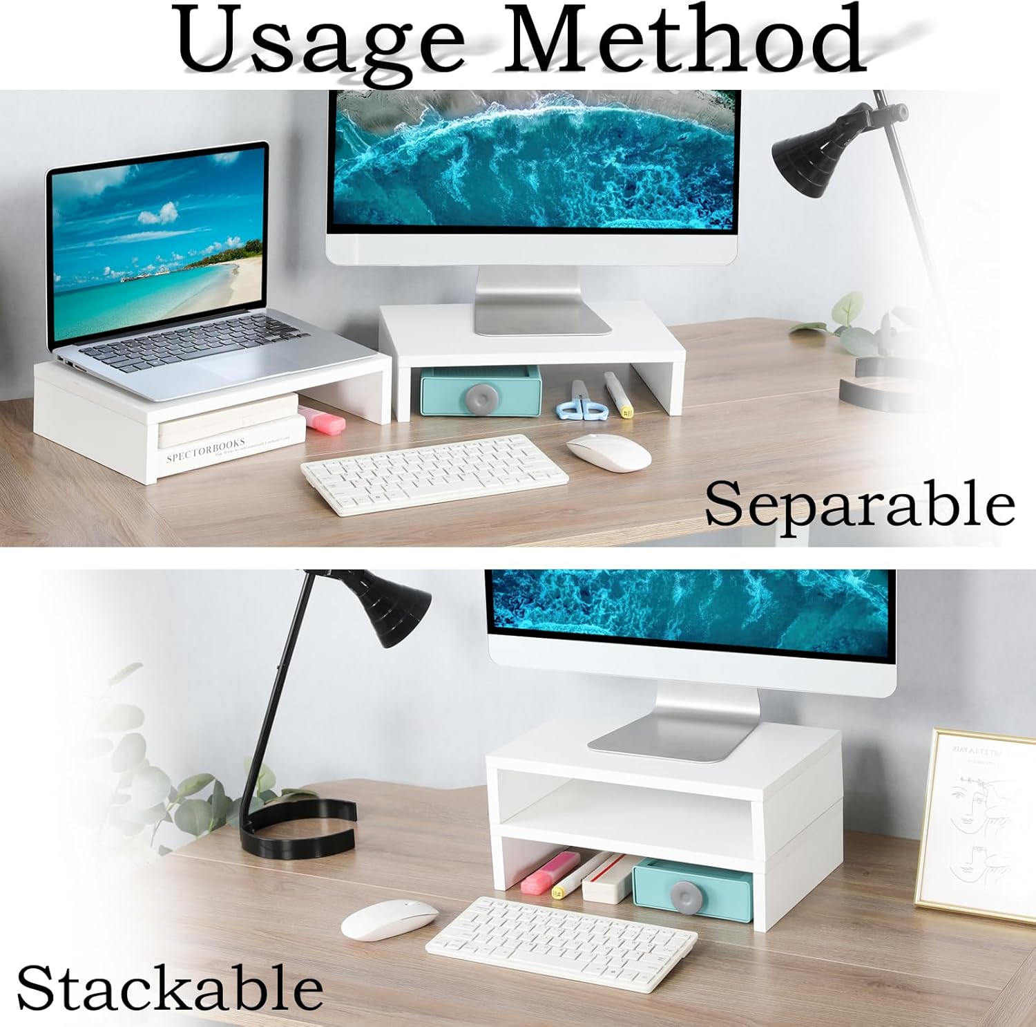 White Monitor Stand Riser - 2  - Monitor Riser Wood のレビューと価格