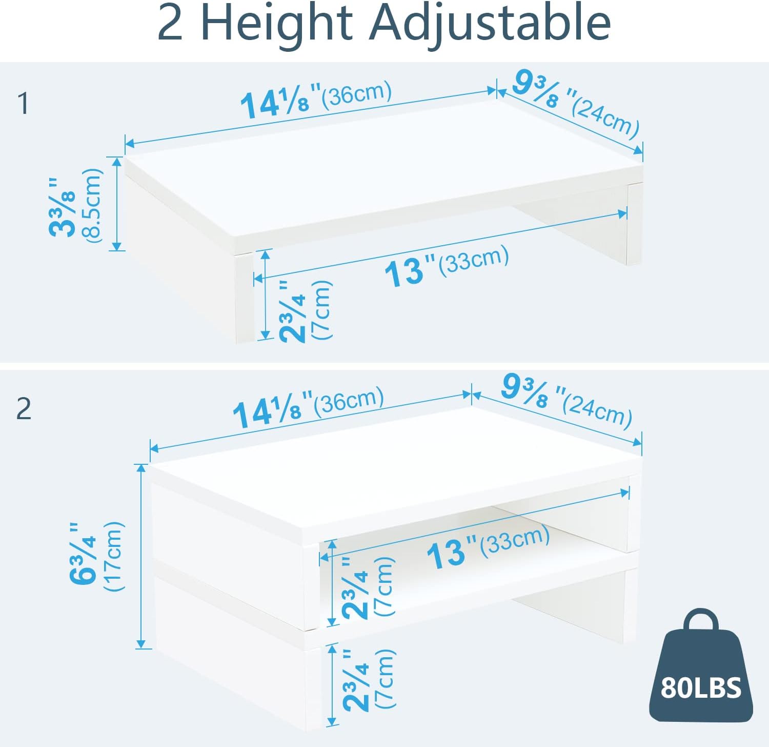White Monitor Stand Riser - 2  - Monitor Riser Wood のレビューと価格