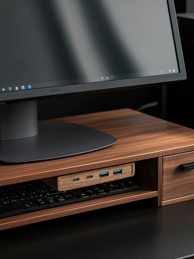 USB 3.2 Hub with Self-Adhesive - Monitor Riser Wood のレビューと価格