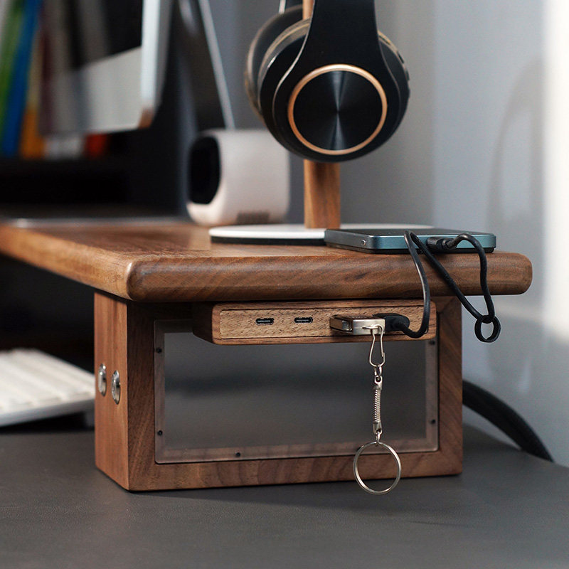 USB 3.2 Hub with Self-Adhesive - Monitor Riser Wood のレビューと価格