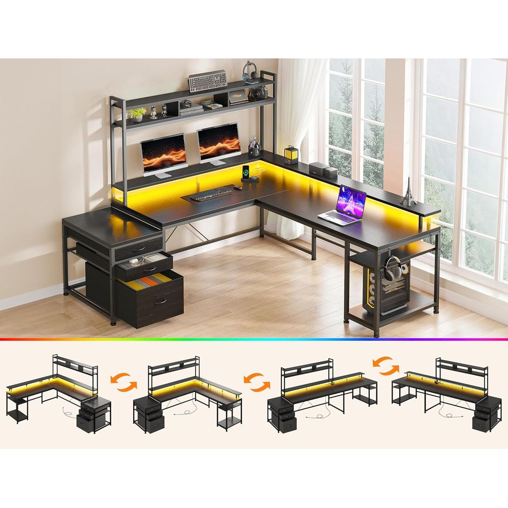 Reversible L-Shaped Gaming Des - Desk Setup Two Monitors のレビューと価格