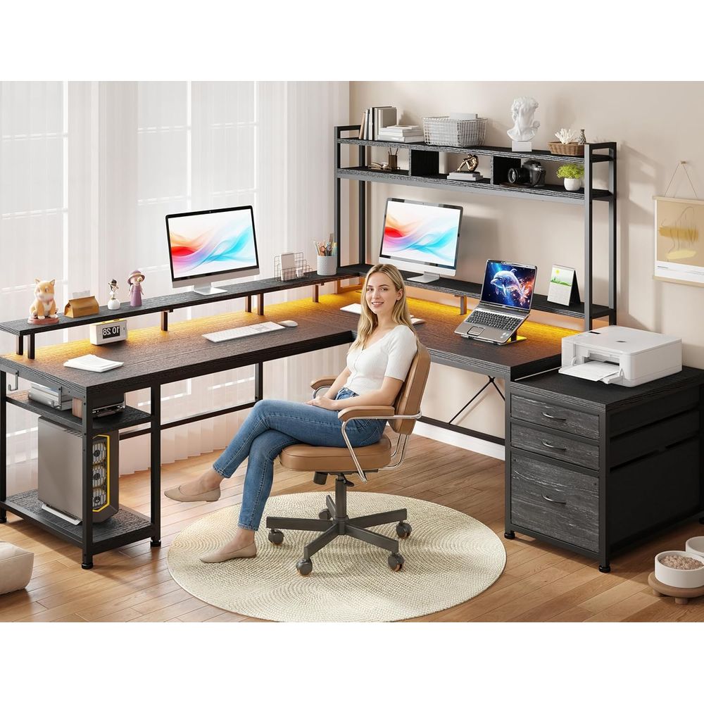 Reversible L-Shaped Gaming Des - Desk Setup Two Monitors のレビューと価格